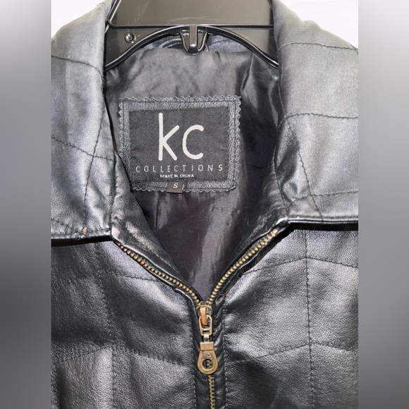 KC Collections Black Leather square stitched Jacket, Size Small - Picture 9 of 16